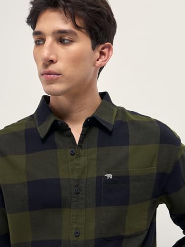 Image of Men's Grey Slim Fit Checked Flannel Casual Shirt
