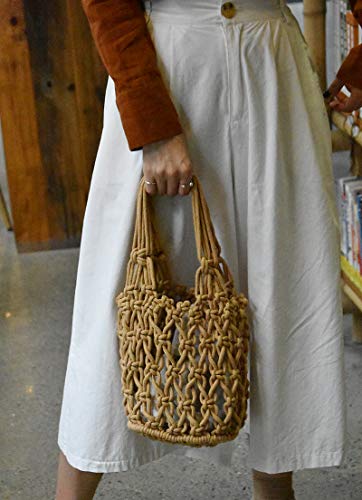 New Straw Bag Cotton Thread Woven Bag Portable Net Bag Casual Bucket Handbag Summer Beach Purse for Women/Girls2