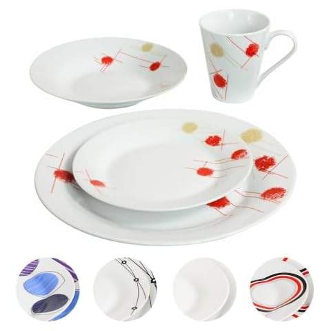 16 Piece Cream & Red Dinner Set Cover