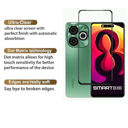 Image of DD SON Tempered Glass Screen Protector Compatible for Tecno Pop 8 / Infinix Smart 8 (11D) with Edge to Edge Coverage and Easy Installation kit,Black