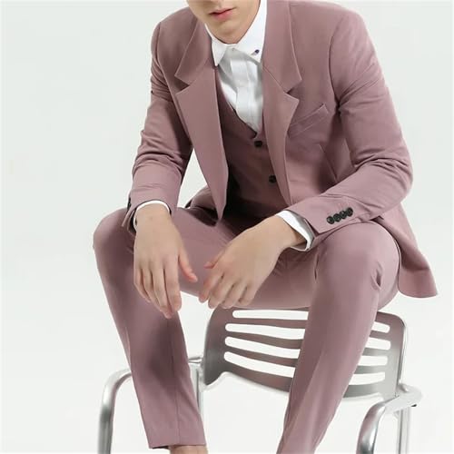 Men Pink Groom Tuxedo Groomsmen Wedding Party Business 3 Pieces Suit Set3