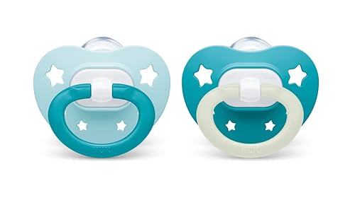NUK Chupetes de ortodoncia  0-6 meses  El mejor chupete para bebés amamantados  Sin BPA  Brilla en la oscuridad  Paquete de 2 (Signature Neutral)
