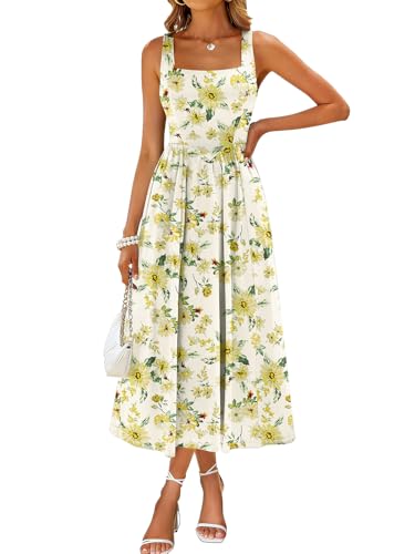 Image of Sureple Midi Dresses for Women 2026 Spring Square Neck Tank Sleeveless A Line Casual Summer Sundresses with Pockets