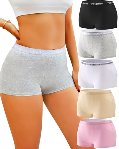 FINETOO Boxershorts Damen Baumwolle Unterhosen Damen Baumwoll Unterwäsche Atmungsaktive Unterwäsche Frauen Hipster Pantys Weich Slip Women Mehrpack 5er Pack