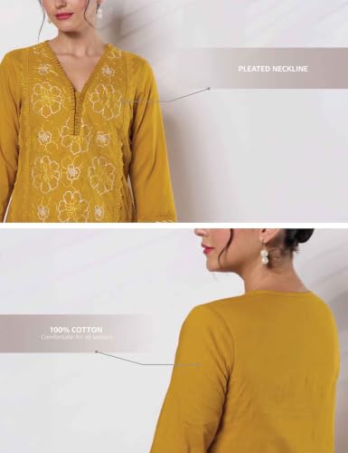 Image of Amazon Brand - Myx Women's Pure Cotton Embroidered Short Kurti | Tunic | Short Kurta (Available in Plus Sizes)