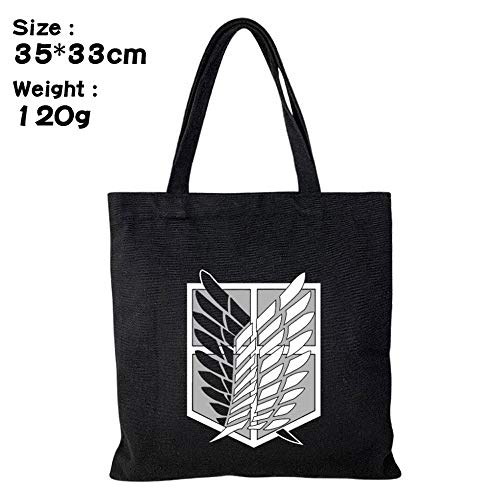 KaiWenLi Attack On Titan Series/Scout Regiment Pattern/Anime Black Shoulder Bag/Canvas Simple Handbag/Reusable Cartoon