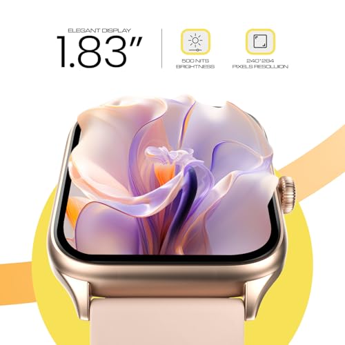 Image of CELLECOR E1 Flex 1.83 inch (46.48mm) HD Display Smart Watch, 500 Nits, 60Hz Refresh Rate, Bluetooth Calling, AI generated Watch Faces, 100+ Sports Modes, Health Suite, Voice Assistance (Golden-Pink)