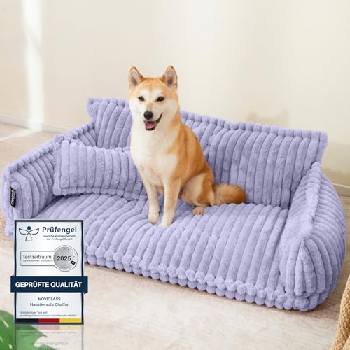 noviclass® Hundesofa Chaffar Hundebett | Orthopädische Matratze | Moderner Stil | Cord-Design Größen (Flieder, XL (120cm))