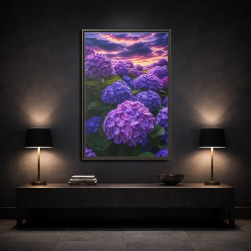 Tableau hortensias violets 80x120 cm idéal au-dessus d'une console - 3