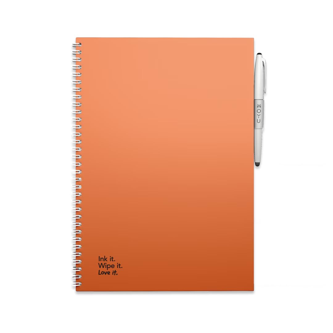 MOYU Erasable Notebook - A4 Stone Paper - Premium Cover - Sunset Orange - Multifunctional Pages - Includes Erasable Pen, Cloth, and Pen Holder — image 1