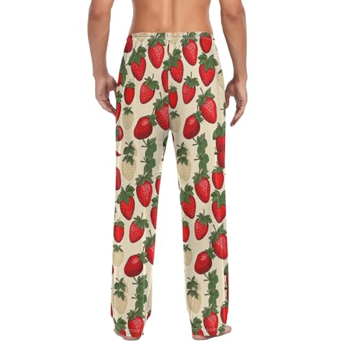 Men’s Strawberry Pattern Pajama Pants with Pockets, Comfortable Lounge Sleep Bottoms#7772