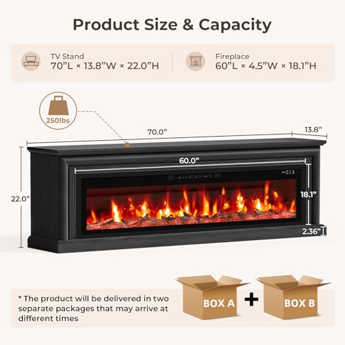 Image of BREEZEHEAT 70'' Fireplace TV Stand, Large Electric Fireplace with Mantel