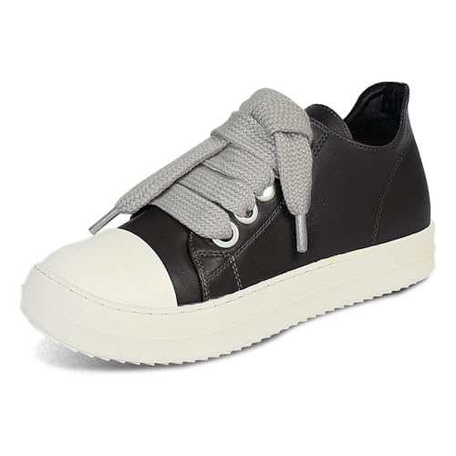 IMPREMEY Women's Low top Sneakers Fashion Thick Strap Leather Walking Shoes.