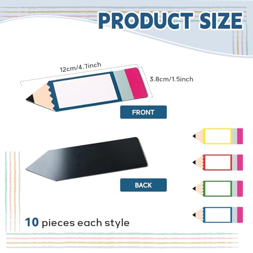Image of Whaline 40 Pack Magnetic Dry Erase Labels 4 Colors Pencil Shaped Writable Tag Magnets Name Tag Label Plate Reusable DIY Classroom Learning Tool for Whiteboards Locker Fridge School Office Home