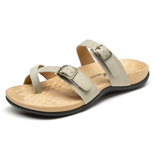 Image of Athlefit Women's Orthopedic Sandal with Arch Support | Adjustable Slip On Open Toe Flat Thong Flip Flops,Plantar Fasciitis Comfy Cushioned Footbed,Dressy Casual Walking Summer