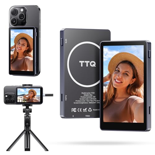 Vlog Selfie Monitor Screen, Magnetic Phone Vlog Selfie Monitor Screen 4K 60fps Bluetooth Remote, Back Camera Monitor for Vlog Live Stream TikTok, Compatible with iPhone & Android - Dark Blue