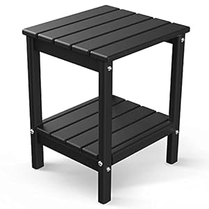 Adirondack Outdoor Side Table 14 x 13 Inches HDPE Plastic All Weather Black Outside End Tables Storage Shelf for Patio Porch Backyard Indoor