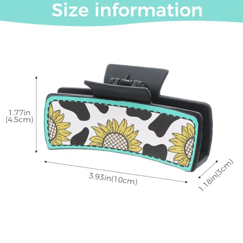Image of PALAY Hair Claw Clip 4 Inch Black Leather Print Sunflower Design