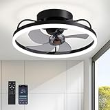 LUDOMIDE Ceiling Fans with Lights, 360° Rotating Ceiling Fan with Lights and Remote, 6 Wind Speeds Flush Mount Ceiling Fan for Bedroom, Kitchen and Kids Room 20' (White)