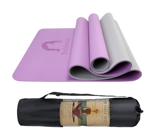 Image of Bodylastics Yoga Mat for Men and Women with Carry Bag TPE 6ft x 2ft x 6mm Large Size Anti Slip & Anti Tear Workout Mat