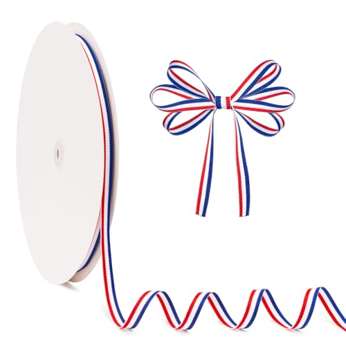 GerRiT 赤白と青のリボン 愛国心が強いリボン 3/8インチ x 100ヤード アメリカ国旗 ストライプ グログラン ギフト包装、7月4日の装飾、記念日装飾、学校野球メダルクラフト用