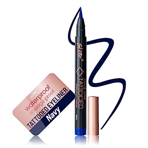 Skone Cosmetics Insanely Intense Tattooed Eyeliner Pen - Waterproof Liquid Eyeliner, Long Lasting, Sweat Proof, Smudge Proof Felt Tip Liquid Eyeliner - Pigmented Eye Liner Makeup - Navy (0.07oz)
