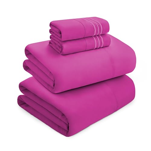 Mocassi Luxury Queen 4-Piece Sheet Set - 1800 Premium Hotel Quality - Easy-Fit, Wrinkle, Fade Resistant Bed Sheets and Pillowcases - All Around Elastic Fitted Sheet, Deep Pocket, Pink