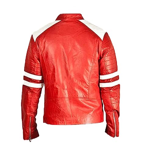 Men’s Stylish Fight Cafe Racer Leather Jacket Club Casual White & Red Stripes Motorcycle Jacket for Men3