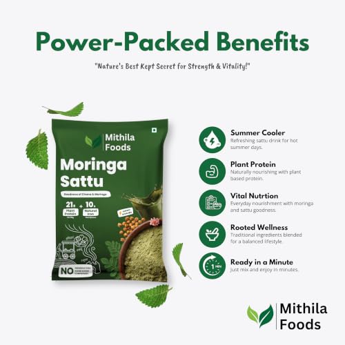 Image of MITHILA FOODS Moringa Sattu 2 Kg | Ready-to-Drink High Protein Superfood | Roasted Chana Sattu + Moringa Leaf Powder + Salt Spices Mix | Boosts Energy, Stamina & Immunity | Authentic Taste of Bihar