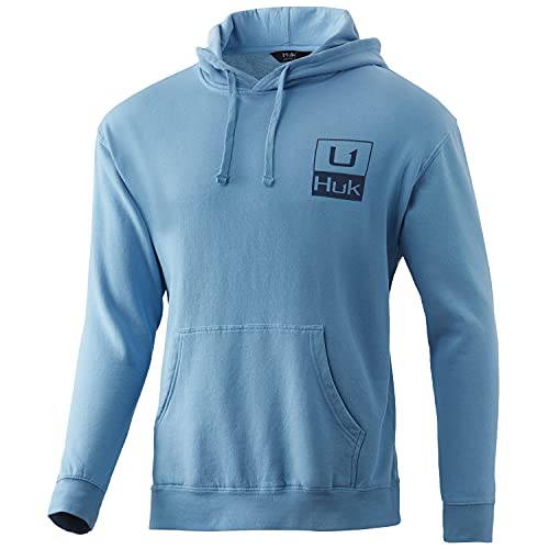 HUK Men's Standard Performance Fishing Fleece Hoodie with Stretch, Huk'd Up-Dusk Blue, Large