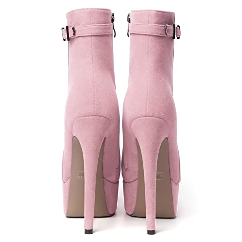 SKYSTERRY Womens Platform Zip Party Round Toe Fashion Suede Stiletto High Heel Ankle High Boots 6 Inch4