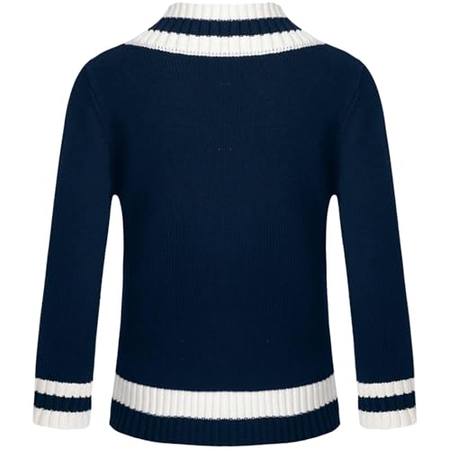 Linjinx Kids Boys Girls School Uniform Sweater V-Neck Long Sleeves Striped Trim Knitted Pullover Casual Solid Color Tops2