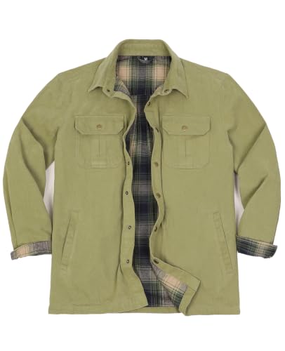Image of ZENTHACE Men's Full Flannel Lined Shirt Jacket, Heavy Washed Rugged Cotton