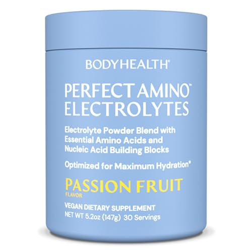 Image of BodyHealth PerfectAmino Electrolytes Powder No Sugar, Hydration Fasting Keto Zero Sugar Electrolytes Drink Mix with Trace Minerals - Passion Fruit - 30 Servings