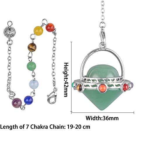 Nupuyai 7 Chakra Green Aventurine Crystal Quartz Point Pendulum for Divination Dowsing Scrying Energy Healing Stone Pendulum with Beads Chain - Image 2