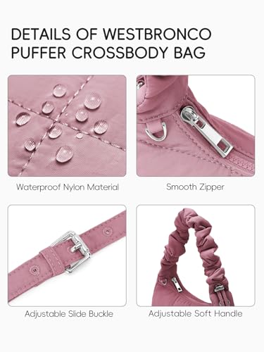 Image of WESTBRONCO Small Puffer Shoulder Bag, Quilted Crescent Crossbody Bags for Women Nylon Daily Purse, Womens Puffy Handbags