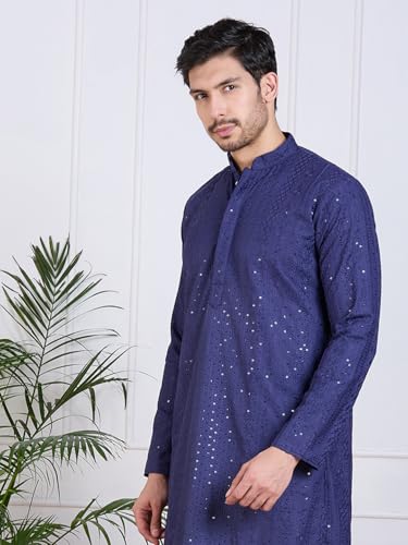 Image of Rajubhai Hargovindas Men Pure Cotton Chikankari Embroidered Straight Kurta