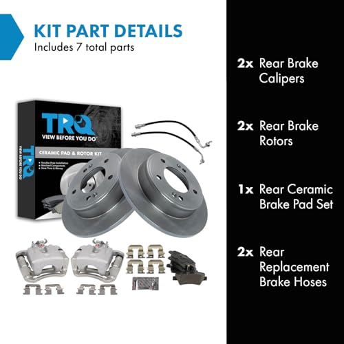 Image of TRQ Rear Brake Pad and Rotor Set Ceramic Rotors Calipers Compatible with 2017-2018 Kia Soul