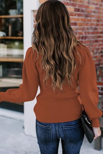 Dokotoo Womens Ribbed Knit Long Lantern Sleeves Sweater Crewneck Casual Slim Fit Pullover Jumper Tops4