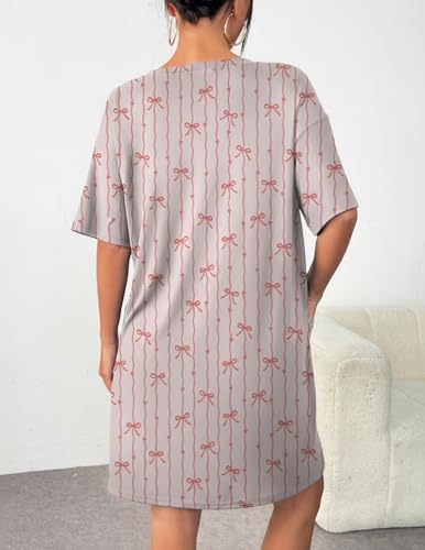 Image of Ekouaer Sleep Shirts for Women Nightgown Short Sleeves T shirt Night Dress Round Neck Womans Nightgown with Pocket S-XXL