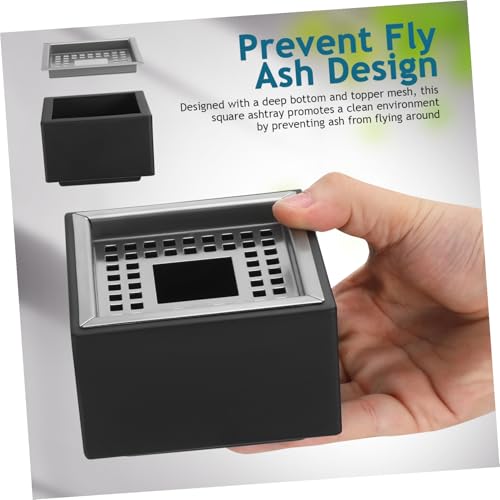 Cendrier de bureau grosse taille Healvian noir robuste et pratique en métal - 4