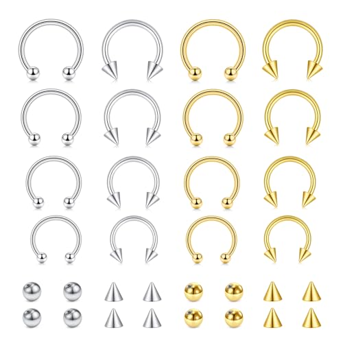 TOKRING 16G Septum Nose Rings Stainless Steel Hinged Seamless Nose Hoop Ring Horseshoe Piercing Jewelry Captive Bead Ring Helix Daith Tragus Cartilage Earrings for Women Men