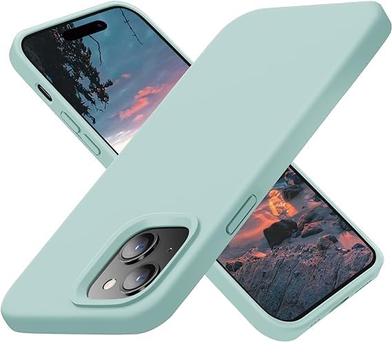Image of Compatible with iPhone 15 Silicone Case, Slim Shockproof Protective Cover, Drop Protection and Camera Protection, MagSafe Compatible, Soft Microfiber Lining Inside (Seafoam)