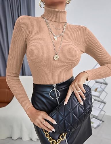 Image of Ekouaer Women's Turtleneck Shirts Ribbed Pullover Sweater Long Sleeves Tops Midweight Thermal Underwear Blouse
