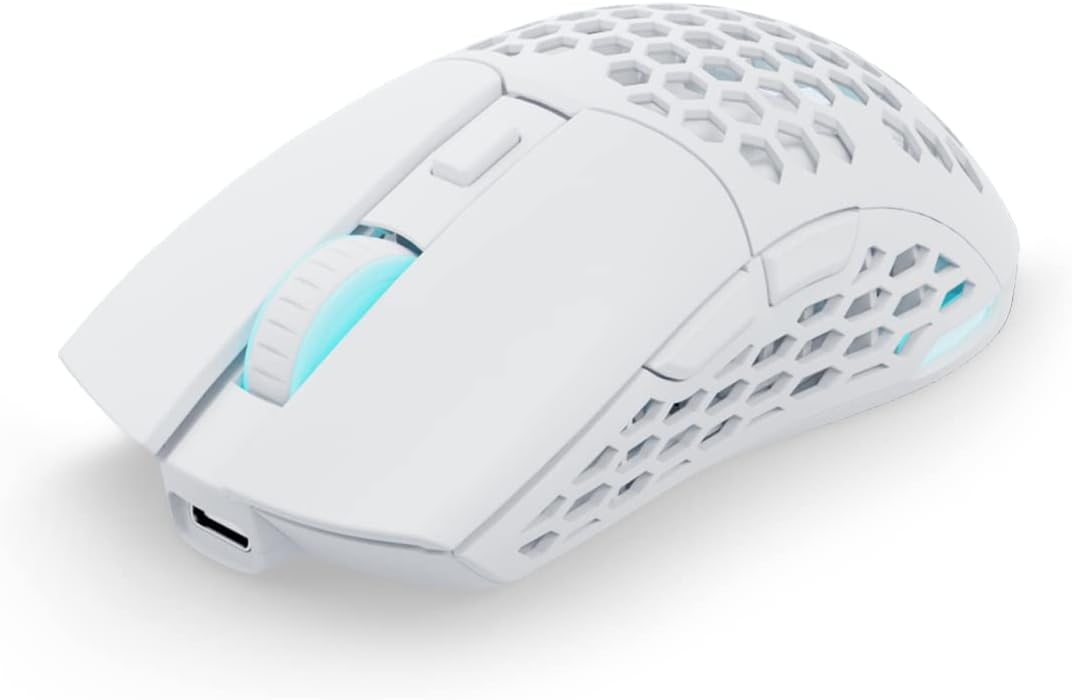 Pwnage Ultra Custom Symm 2 Wireless Gaming Mouse - Flawless Pro Grade 3370 Optical Sensor- Flexible Paracord Cable - 100% PTFE Skates (Honeycomb Sides, White)