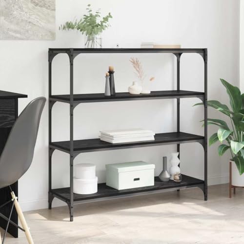 Librería industrial de madera y metal de 3 compartimentos para almacenamiento en salón 3