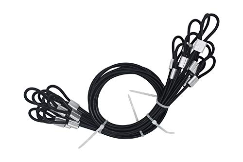 Bytiyar 1/8"(3mm) Wire Diam Stainless Steel Cable Eyelets Loops Short Rope Lanyard Safety Tether Chain Lock with Vinyl Coated Cover, 10Pcs 20" Long Black
