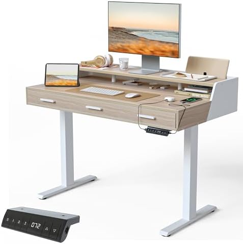 FEZIBO Electric Standing Desk with Drawers, 48x24 Inch Standing D...