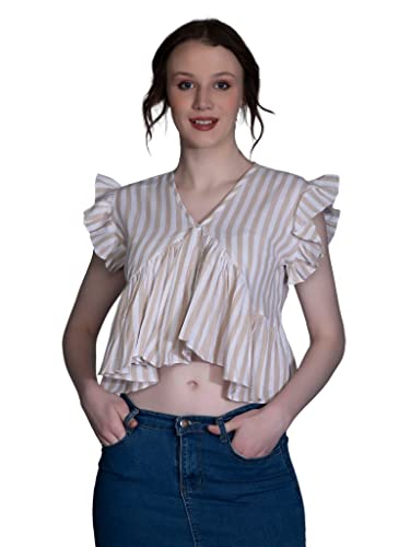 Image of GRECIILOOKS Tops for Women - Cotton Lining Pattern Stitched Regular Fit T-Shirt with Fancy Sleeve for Girls,Suitable for Festival,Office,Travelling,Dating,Regular Fit T-Shirt for Ladies(Pack of 1)