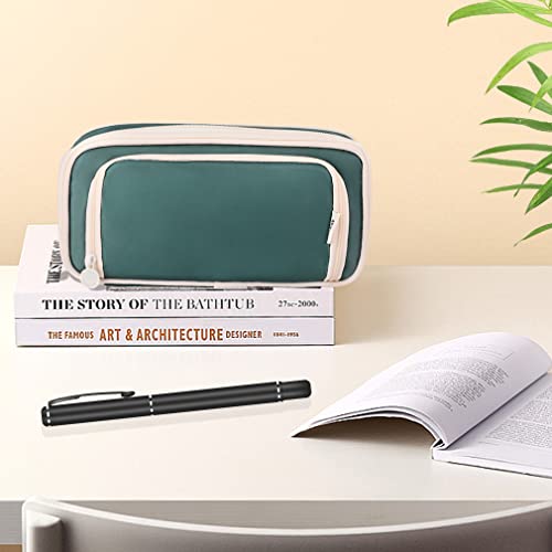 Image of iSuperb Large Capacity Pencil Case Dark Green Pencil Pouch Portable Pen Bag with 2 Compartments Pen Organizer Gifts for School Kids Children Teen Boys Girls Men Women